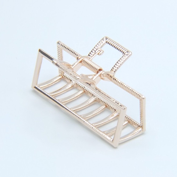 Metal Large Rectangular Hollow Hair Clip Pink Gold - Picture 6 of 7